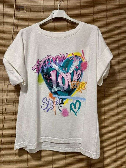 T-shirt FREEDOM LOVE blanc