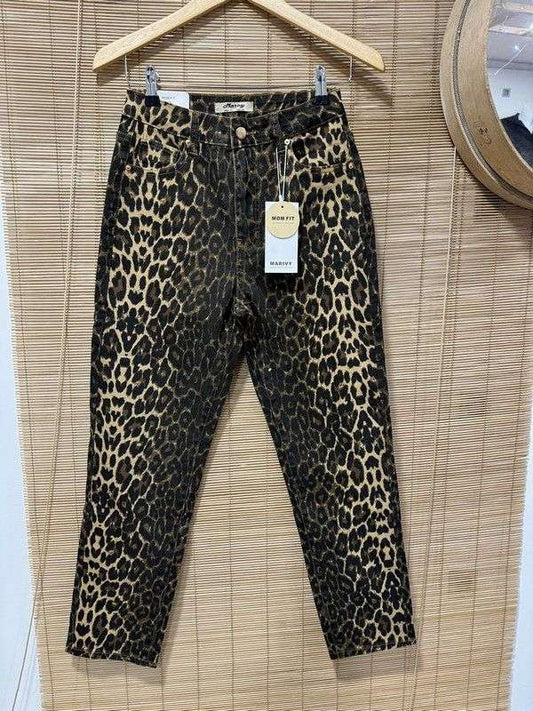Jean mom léopard