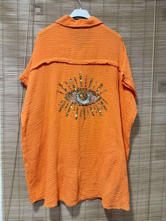 GRANDE TAILLE - Chemise gaze de coton sequins orange