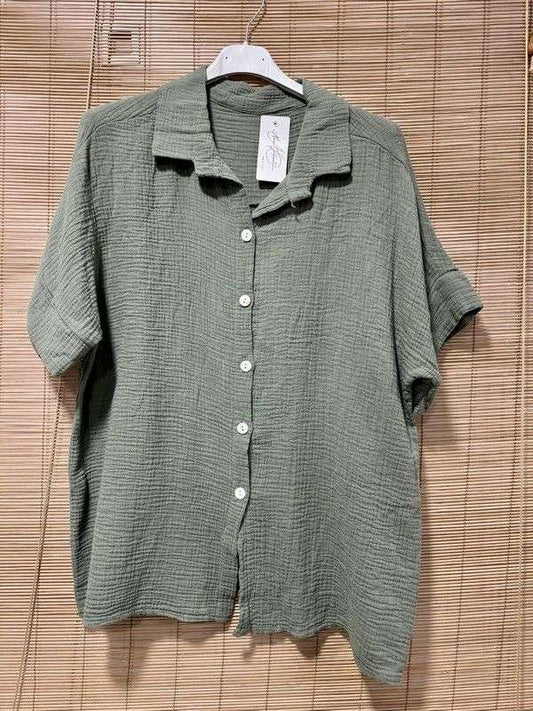 Chemise gaze de coton manches courtes kaki