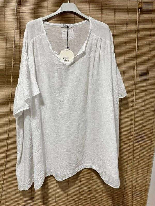 GRANDE TAILLE - Blouse voile de coton vert blanche