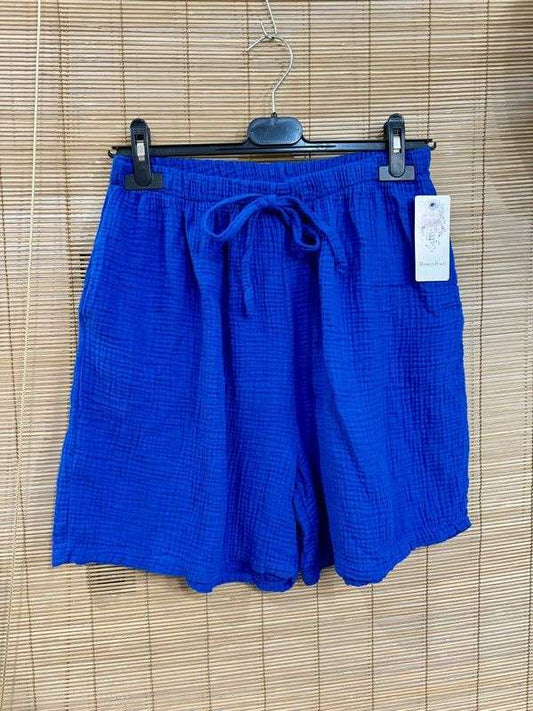 Short en gaze de coton bleu roi