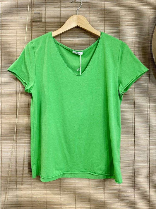 T-shirt col V bleu vert