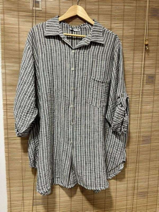 GRANDE TAILLE - Chemise lin/coton grise