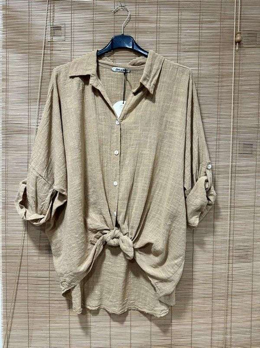 GRANDE TAILLE - Chemise en coton chauve-souris camel