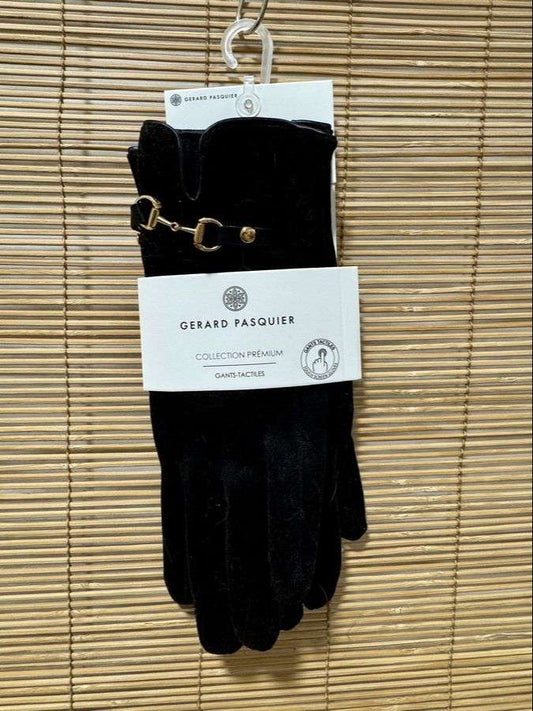 Gants MANOUKIAN noirs boucle dorée