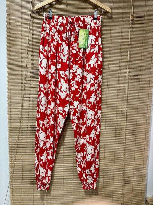 pantalon fluide fleuri rouge