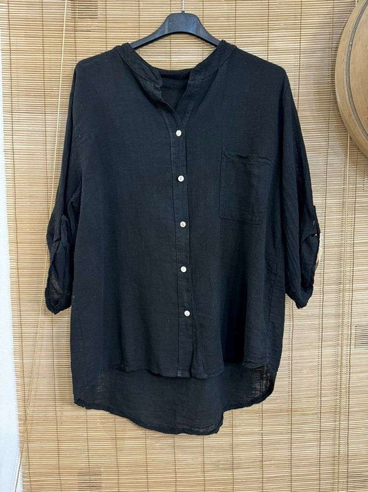 Blouse en coton col tunisien noire