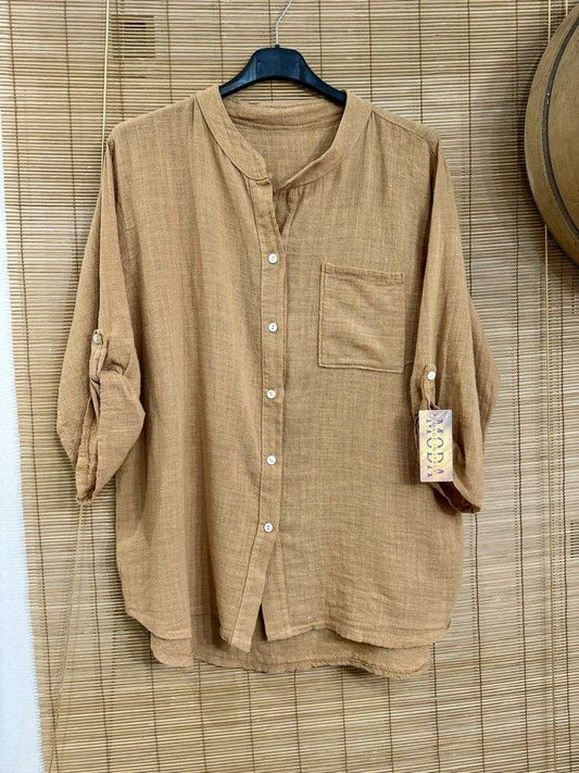 Blouse en coton col tunisien camel