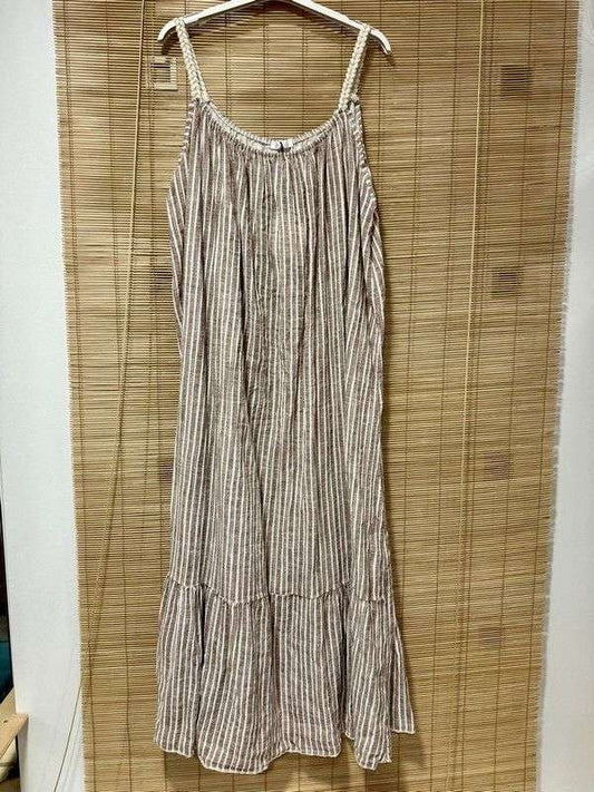 GRANDE TAILLE - Robe longue à bretelles rayée camel