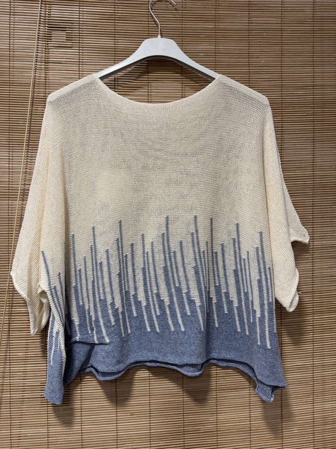 Pull court géo bleu jean