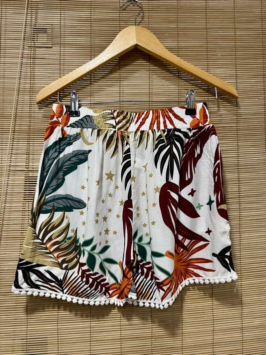 Short fluide jungle blanc