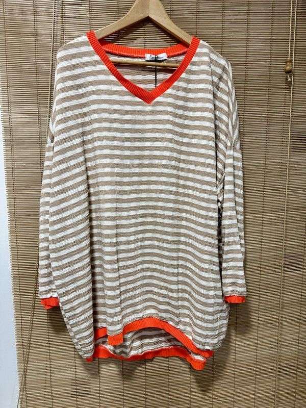 GRANDE TAILLE - Marinière col orange rayures beiges