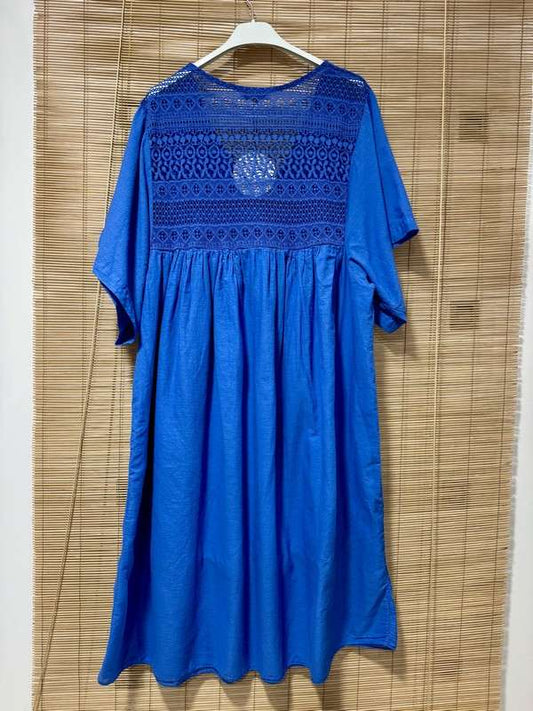 GRANDE TAILLE - Robe voile de coton broderies bleu roi