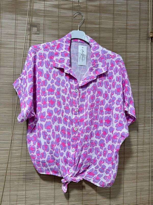 Chemise gaze de coton léo fluo rose/violet