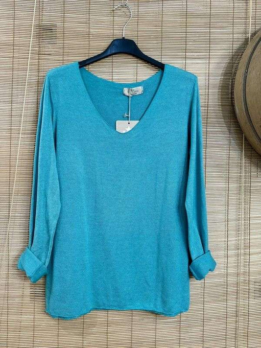 Pull fin bleu