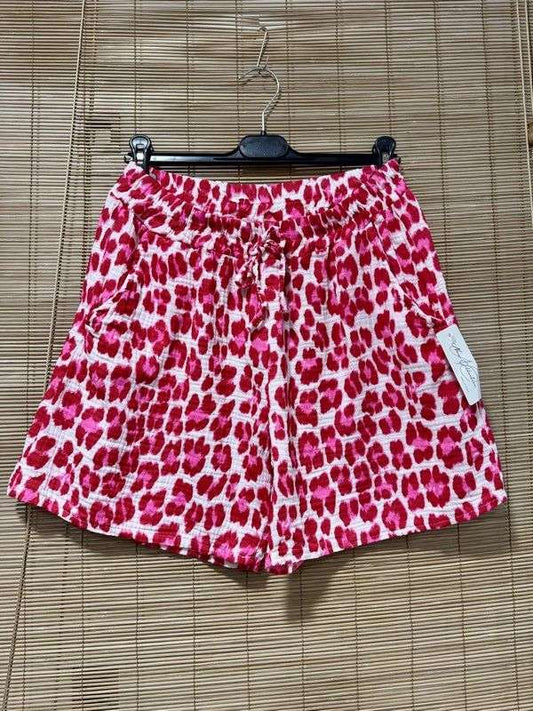 Short en gaze de coton léo rouge/rose