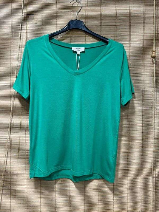 T-shirt col V fluide vert gazon S/M