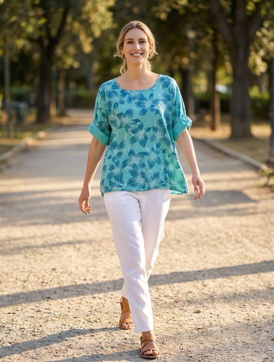 Blouse fleurie bleu ciel