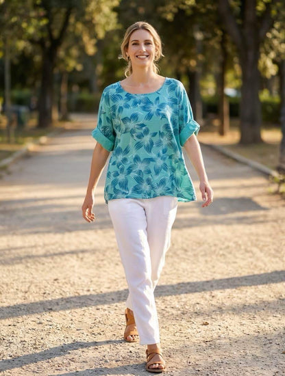 Blouse fleurie bleu ciel