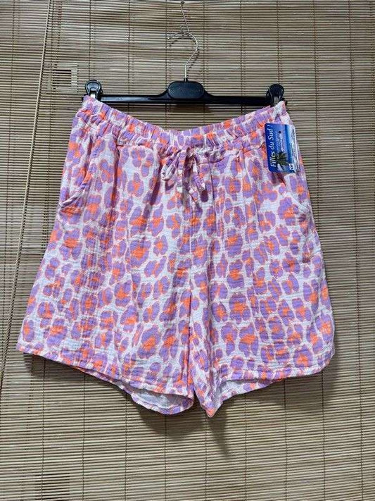 Short en gaze de coton léo orange/violet