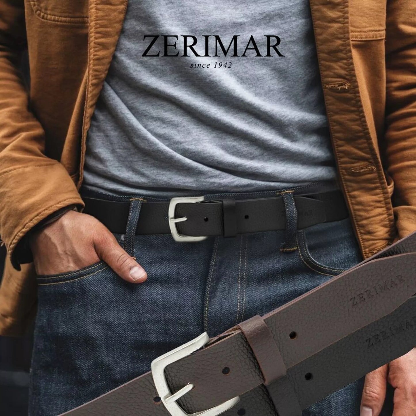 Ceinture noire homme en cuir 110cm