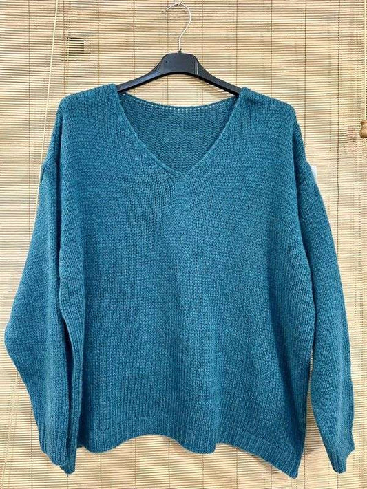 Pull col V LYA bleu canard
