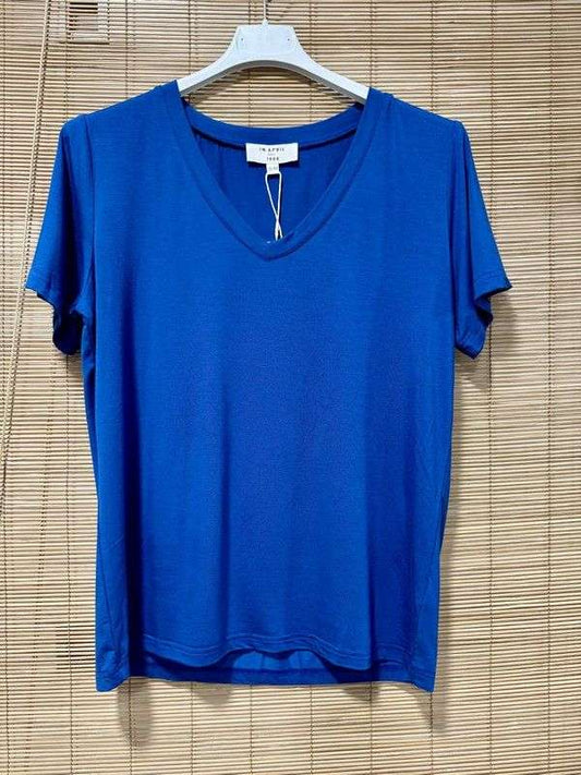 T-shirt col V fluide bleu roi S/M