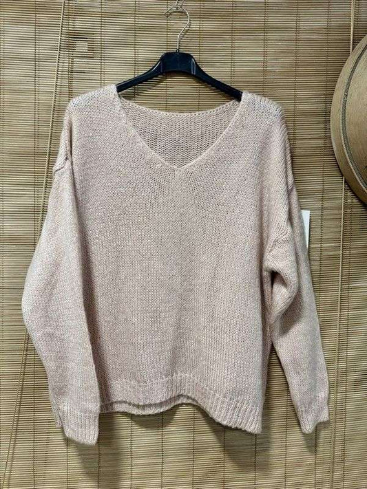 Pull col V LYA rose pâle