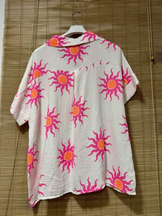 Chemise gaze de coton soleils rose/orange