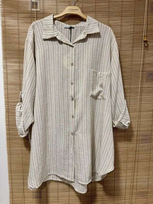 GRANDE TAILLE - Chemise lin/coton beige