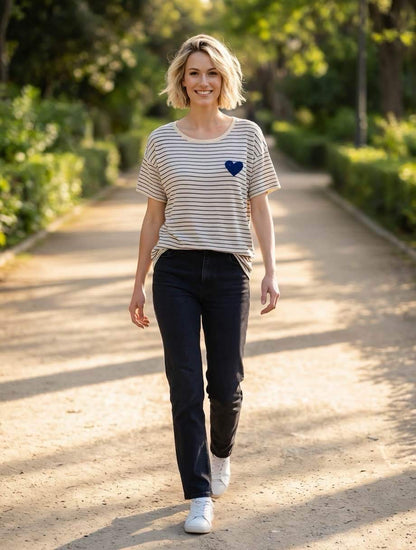 T-shirt marinière cœur bleu roi