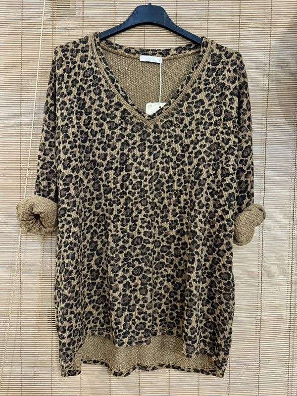 Pull fin lurex léo camel