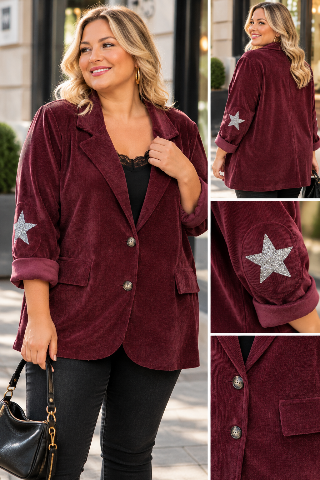 GRANDE TAILLE - Blazer velours étoiles coudes bordeaux