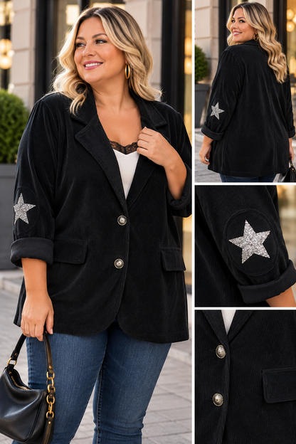 GRANDE TAILLE - Blazer velours étoiles coudes noir