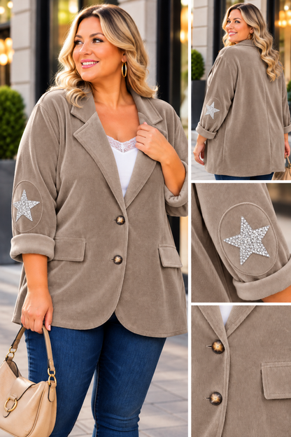 GRANDE TAILLE - Blazer velours étoiles coudes taupe