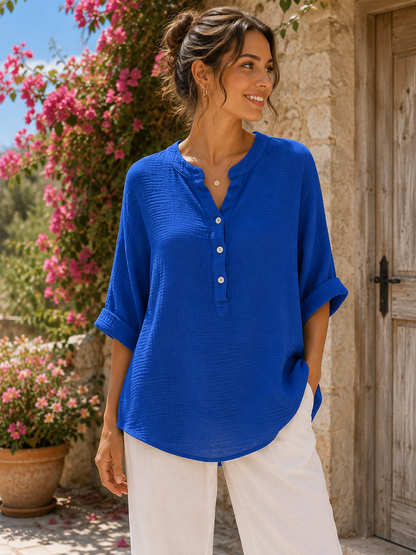 Blouse gaze de coton bleu roi