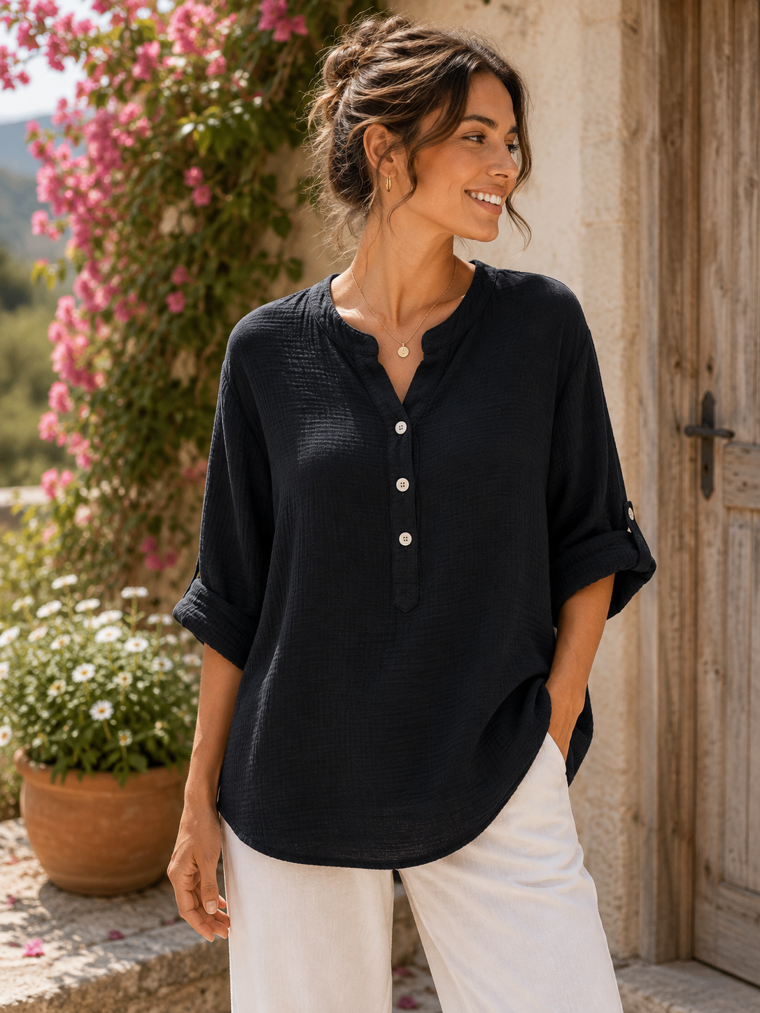 Blouse gaze de coton noir