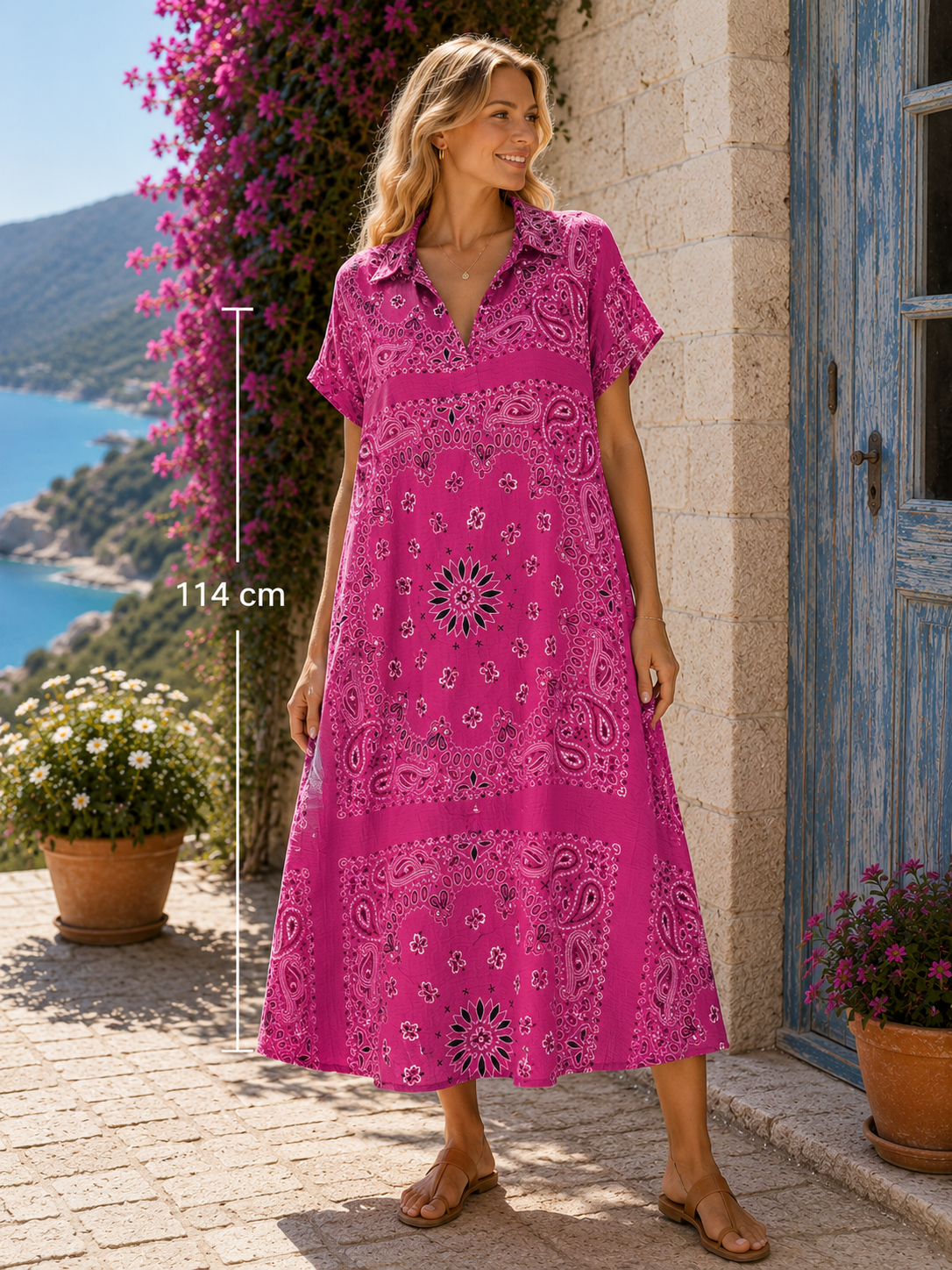 Robe gaze de coton bandana fuchsia
