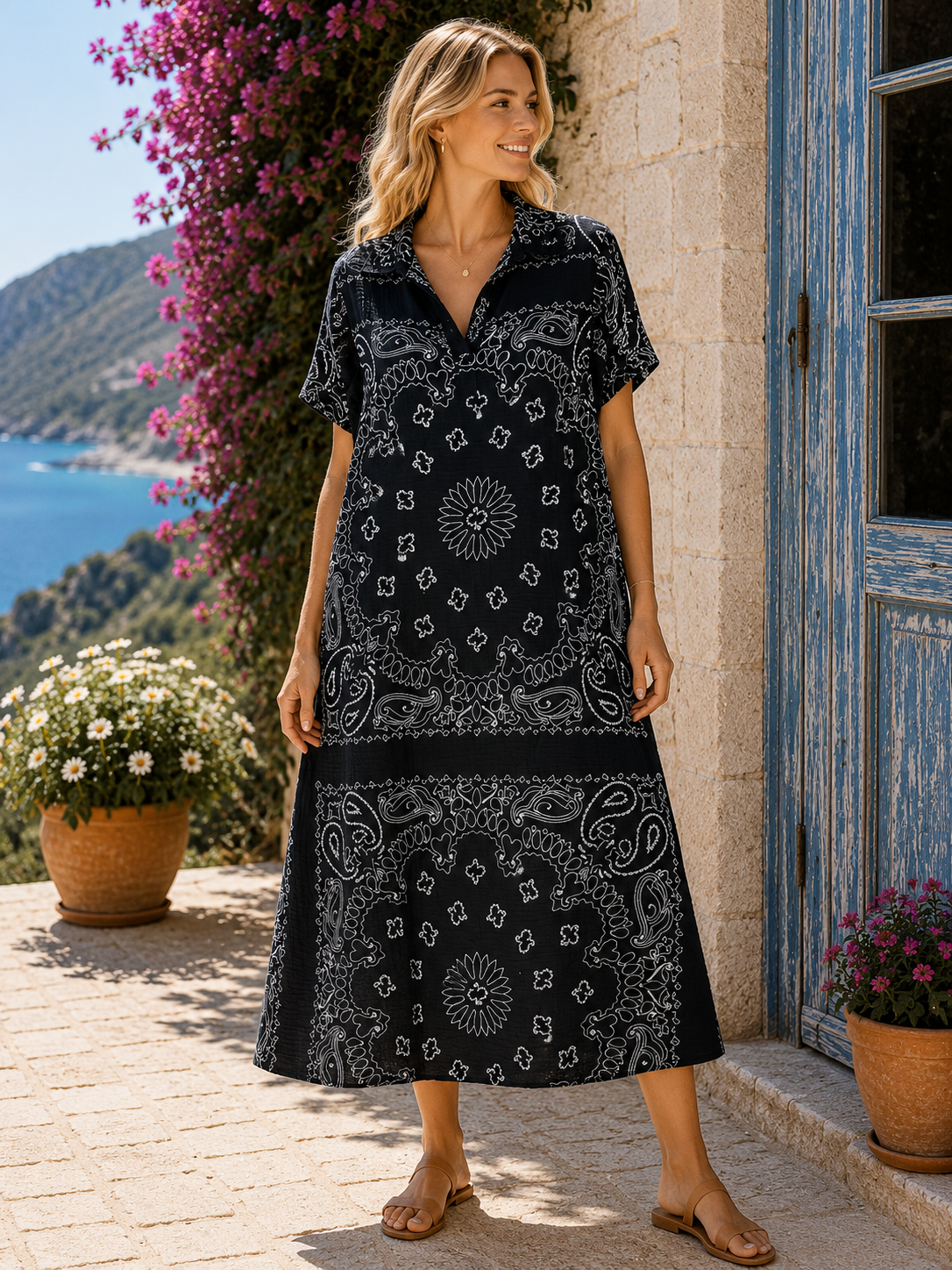 Robe gaze de coton bandana noire