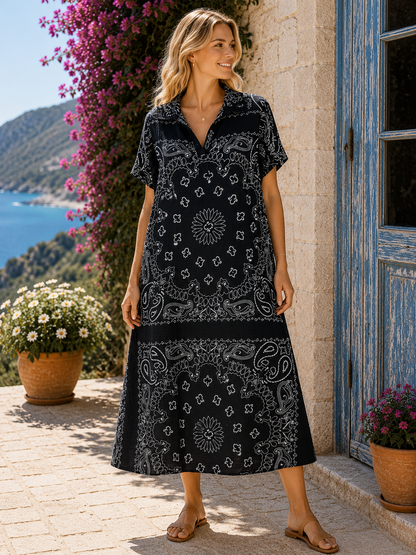 Robe gaze de coton bandana noire