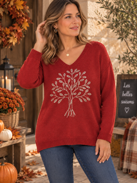 Pull fin Arbre de Vie rouge