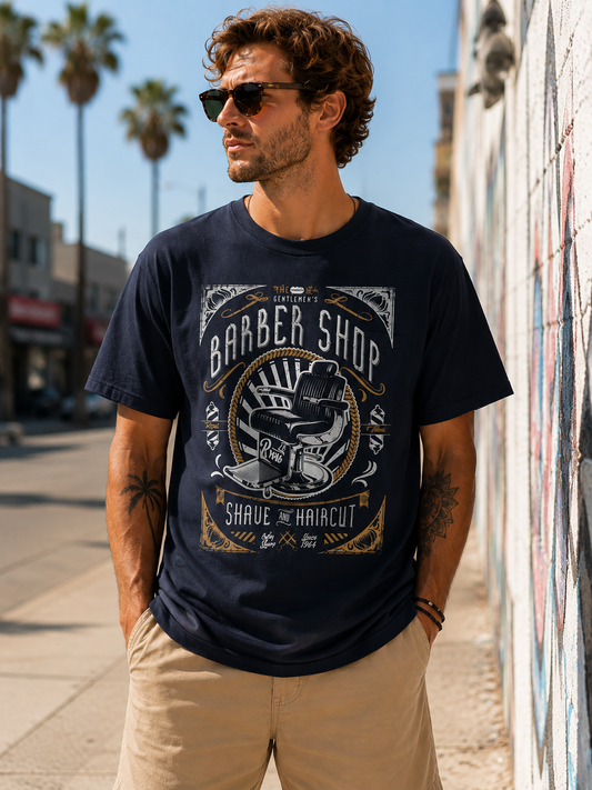 T-shirt BARBER SHOP bleu marine