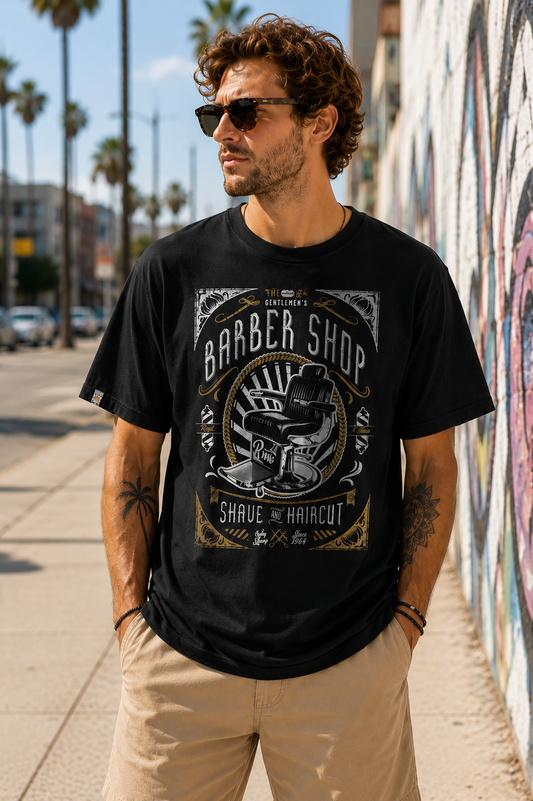 T-shirt BARBER SHOP noir