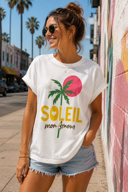 T-shirt Blanc Palmier Soleil