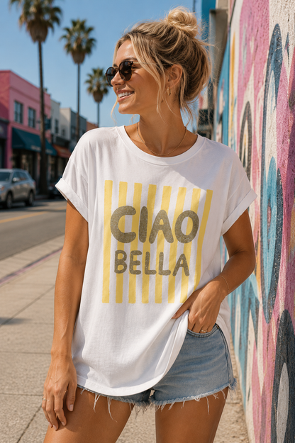 T-shirt Blanc Ciao Bella jaune