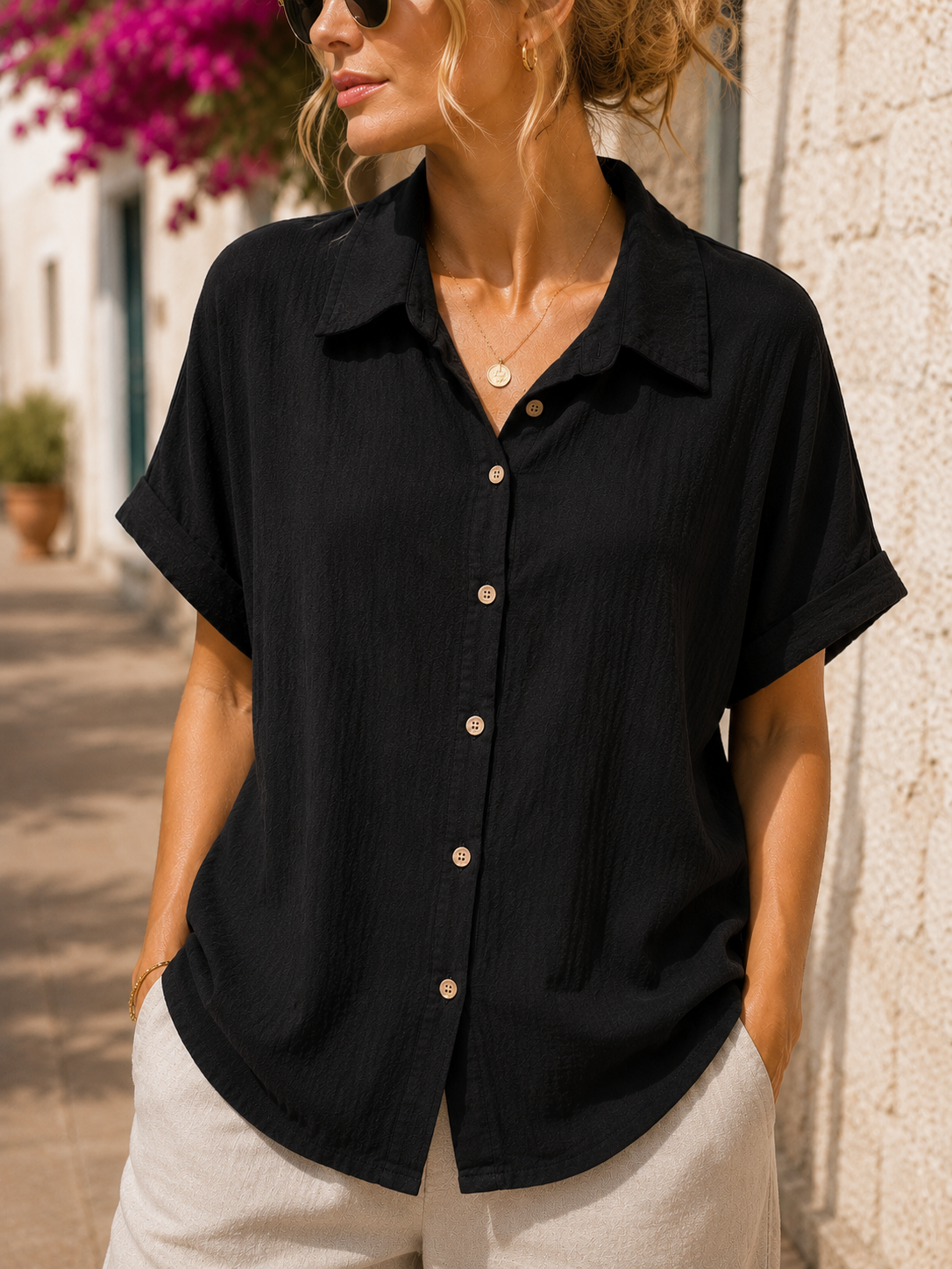 Chemise coton manches courtes noire