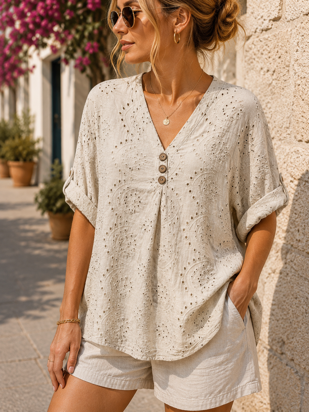 Blouse broderie anglaise sable
