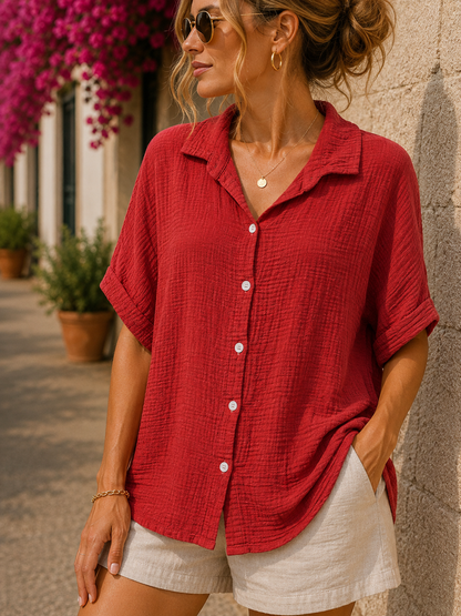 Chemise gaze de coton manches courtes rouge