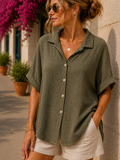 Chemise gaze de coton manches courtes kaki